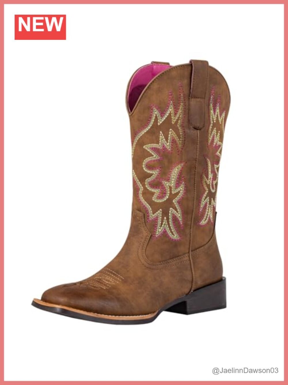 Wide Calf Square Toe Mid Calf Cowboy Boots Faux Leather Western Chunky Heel